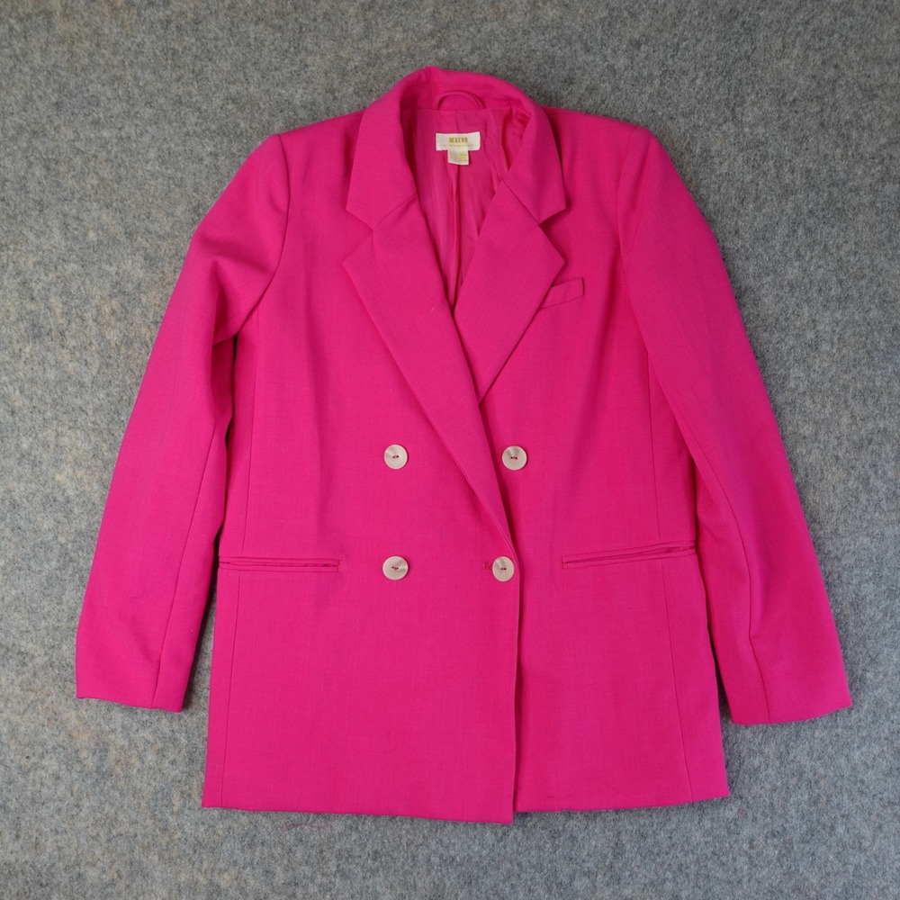 Maeve Anthropologie Blazer Womens 0 Hot Pink Double Breasted Jacket Career Bold - Picture 2 of 16